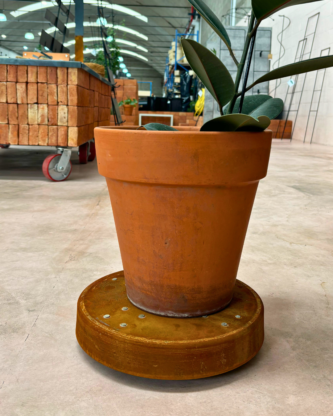 Rolling Planter Stand with Wheels: Black Coated or Corten Steel - 3 Sizes