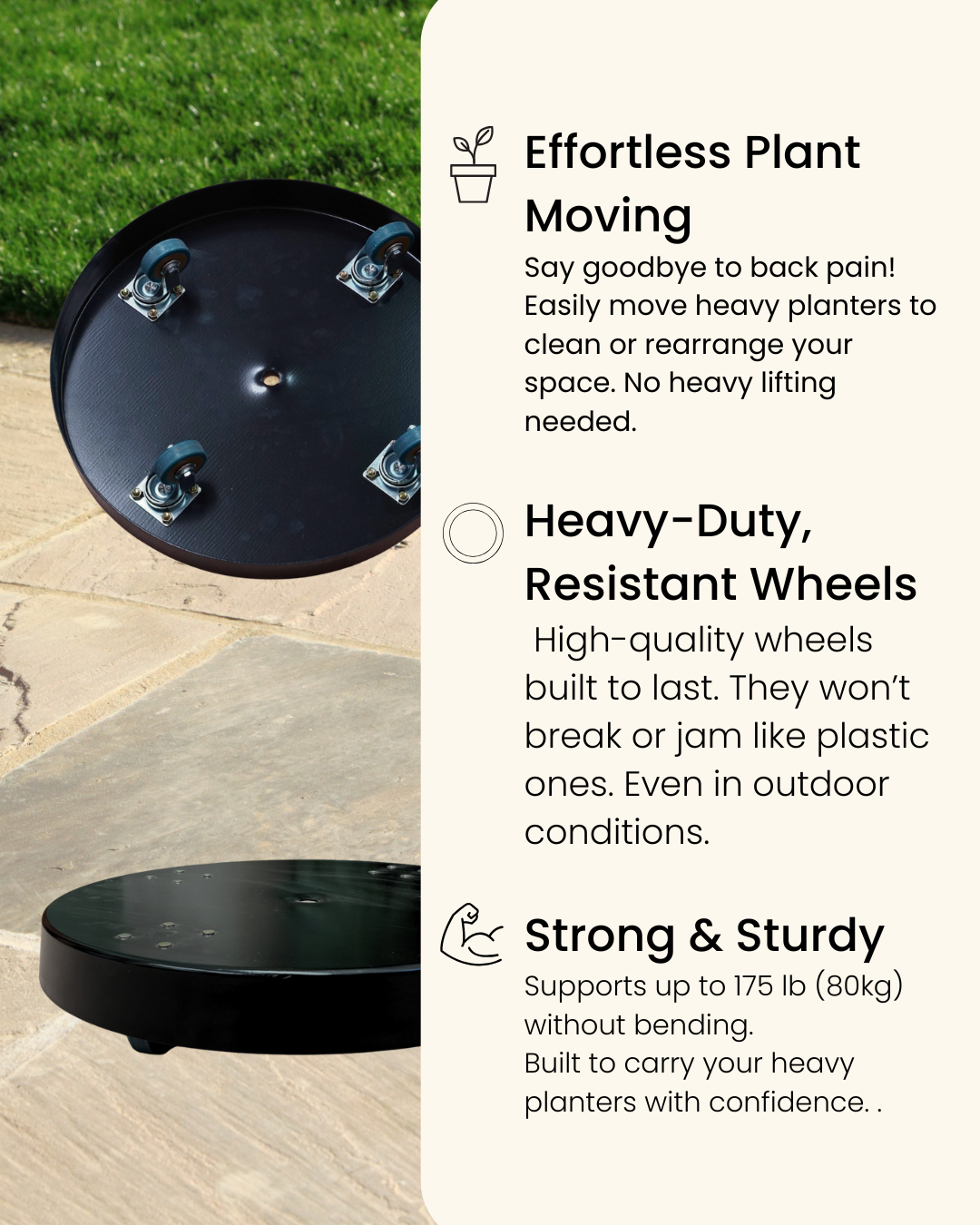 Rolling Planter Stand with Wheels: Black Coated or Corten Steel - 3 Sizes