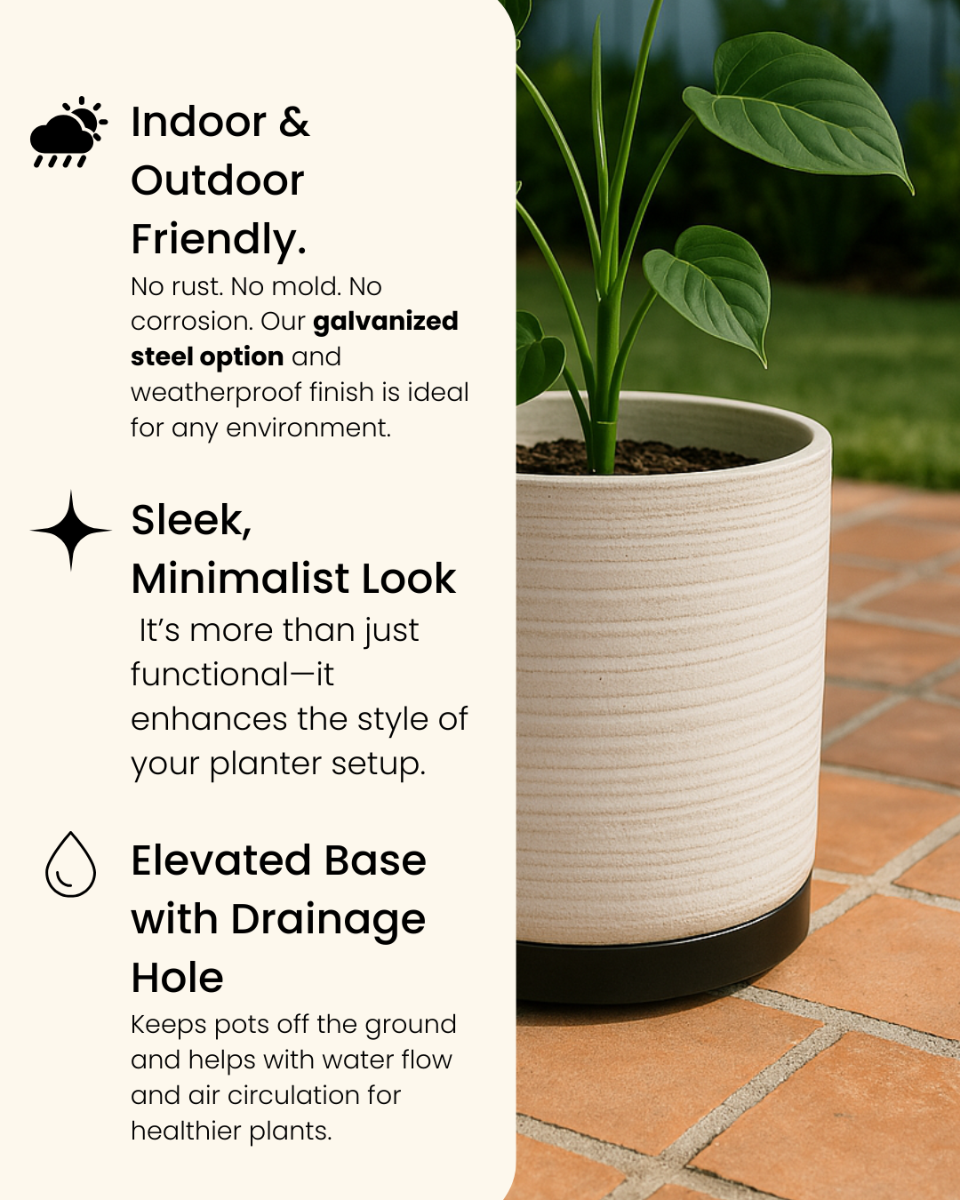 Rolling Planter Stand with Wheels: Black Coated or Corten Steel - 3 Sizes