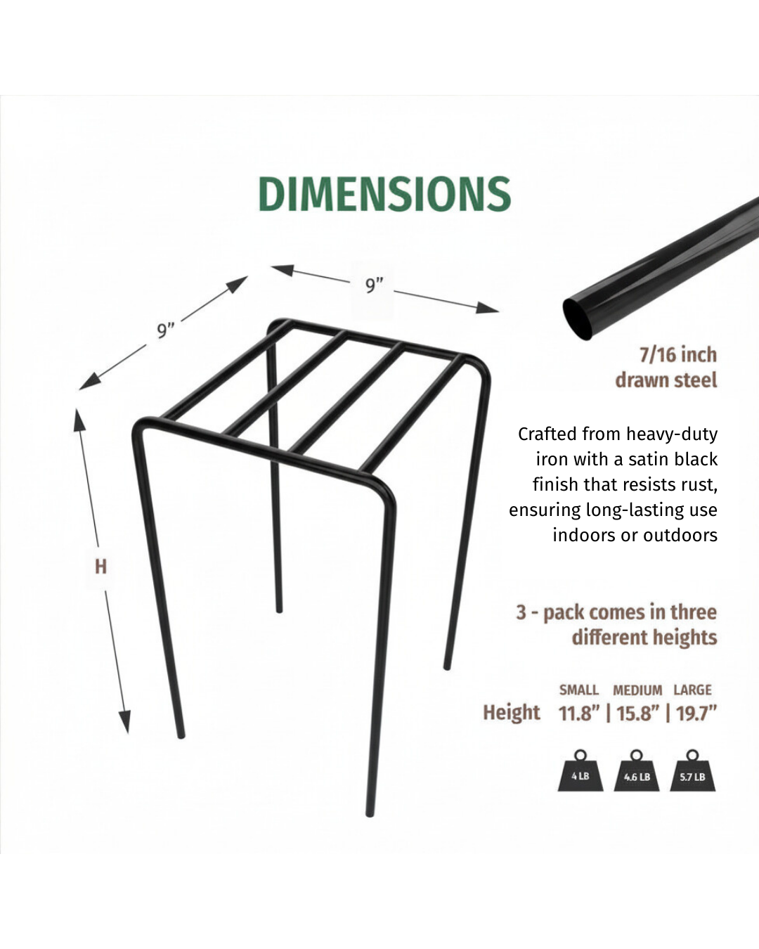 Set of 3 Modern Metal PotStands: Rust-Resistant Satin Black Finish