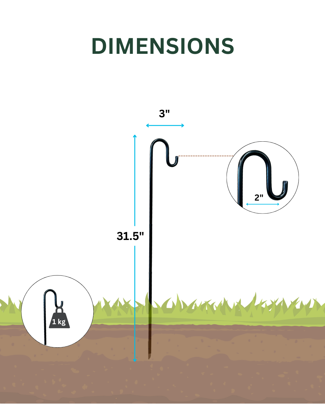 Steel Shepherd Hook: 31" Decorative Garden Hanger, Black Coated or Rustic Steel Finish