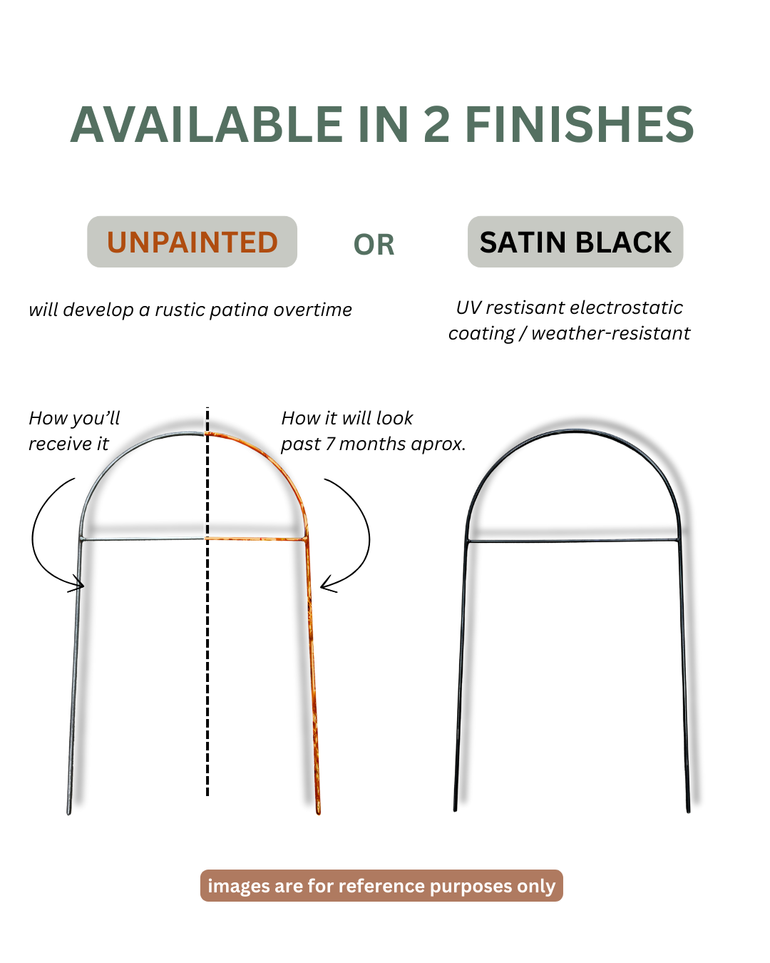 Metal Garden Border Fence: Medium Size, 25.6" Tall, Black Coated or Rustic Steel