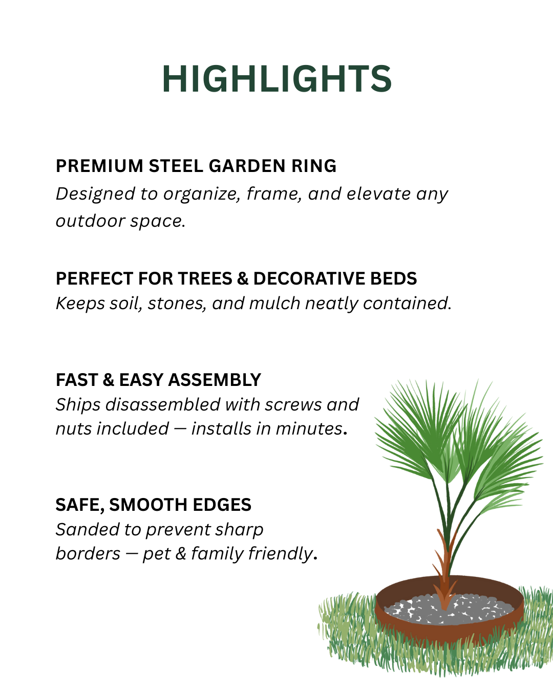 Garden Border Ring - 12", 15" & 18" diameter, Black or Unpainted Finish