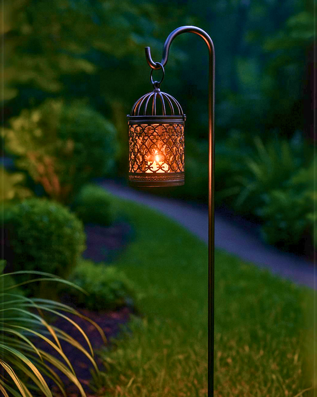 Steel Shepherd Hook: 31" Decorative Garden Hanger, Black Coated or Rustic Steel Finish