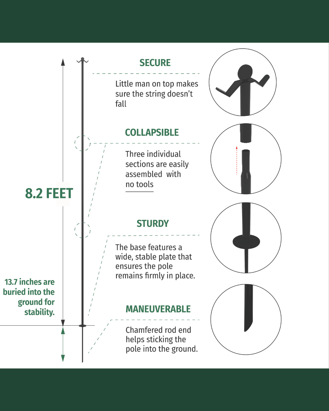 String Light Poles - Black Steel (8.2 ft Tall)