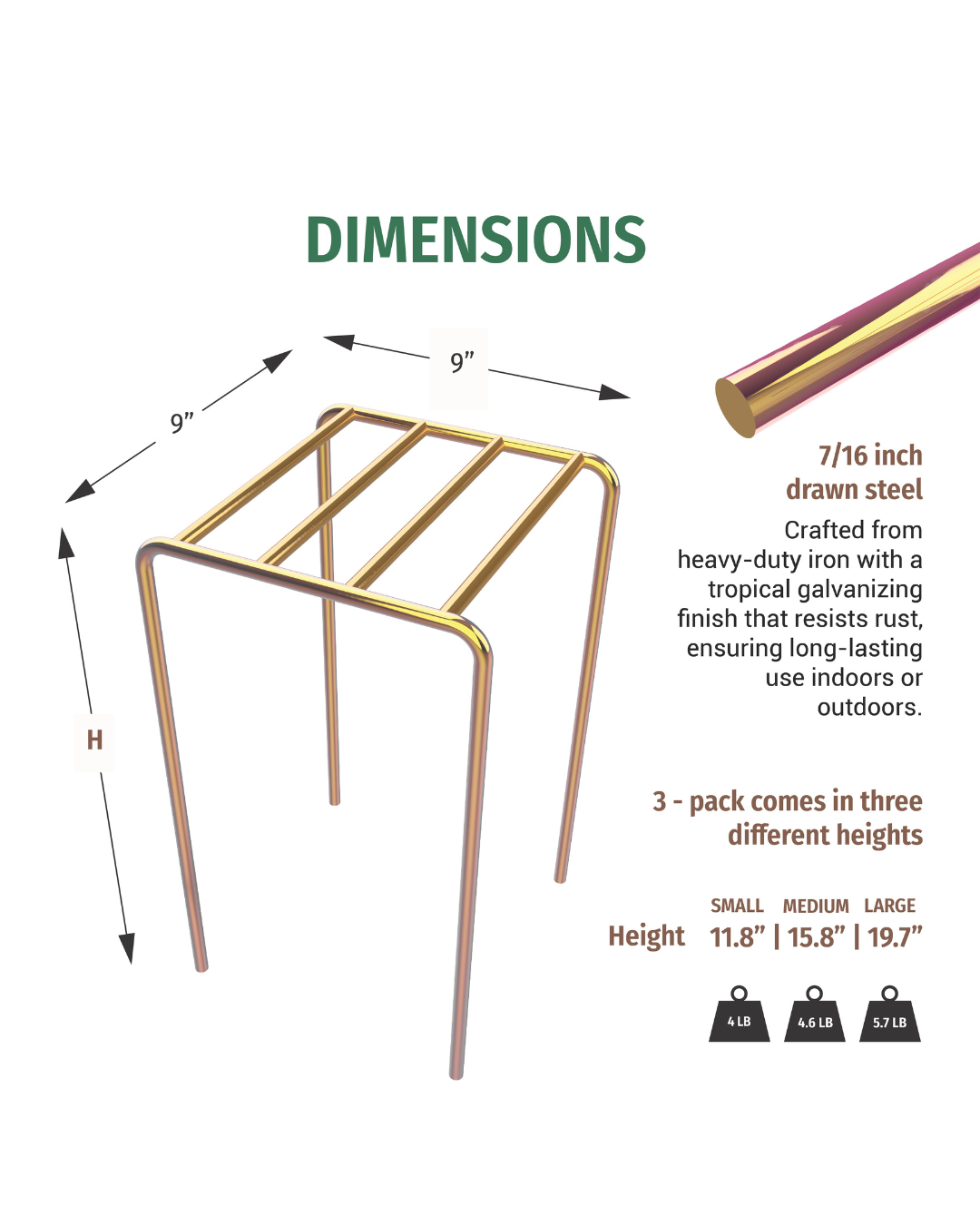 Modern Metal PotStands: Rust-Resistant Yellow Zinc Finish, Set of 3