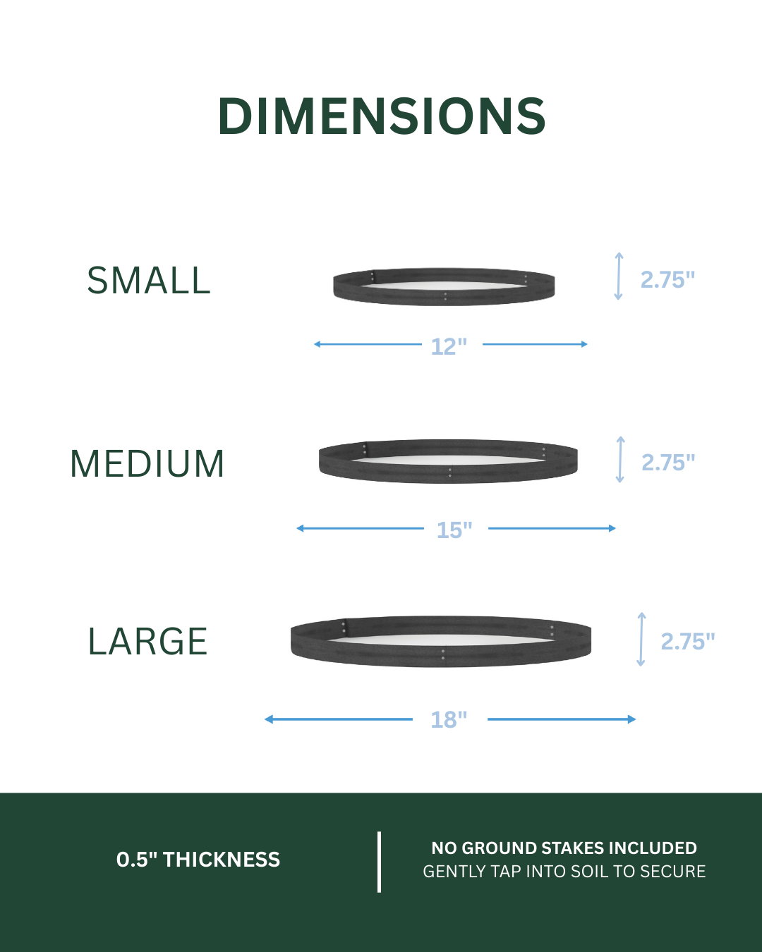 Garden Border Ring - 12", 15" & 18" diameter, Black or Unpainted Finish