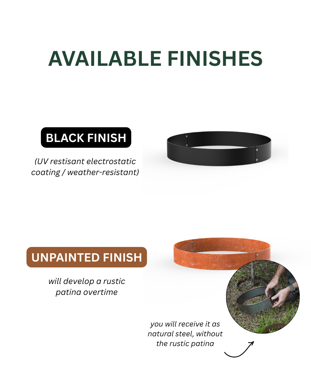 Garden Border Ring - 12", 15" & 18" diameter, Black or Unpainted Finish