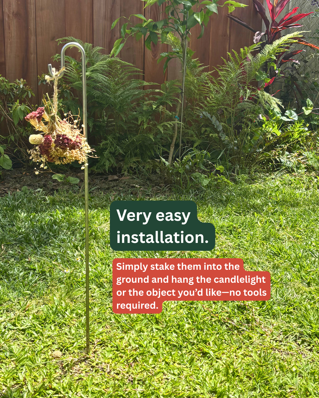 Steel Shepherd Hook: 31" Decorative Garden Hanger, Black Coated or Rustic Steel Finish