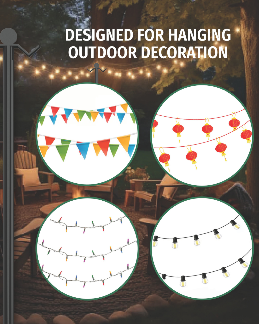 String Light Poles - Black Steel (8.2 ft Tall)