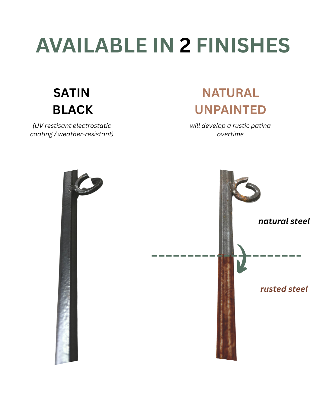 Steel Garden Border Posts: 39" Stakes for Garden Edging & Walkways, Black Coated or Rustic Finish